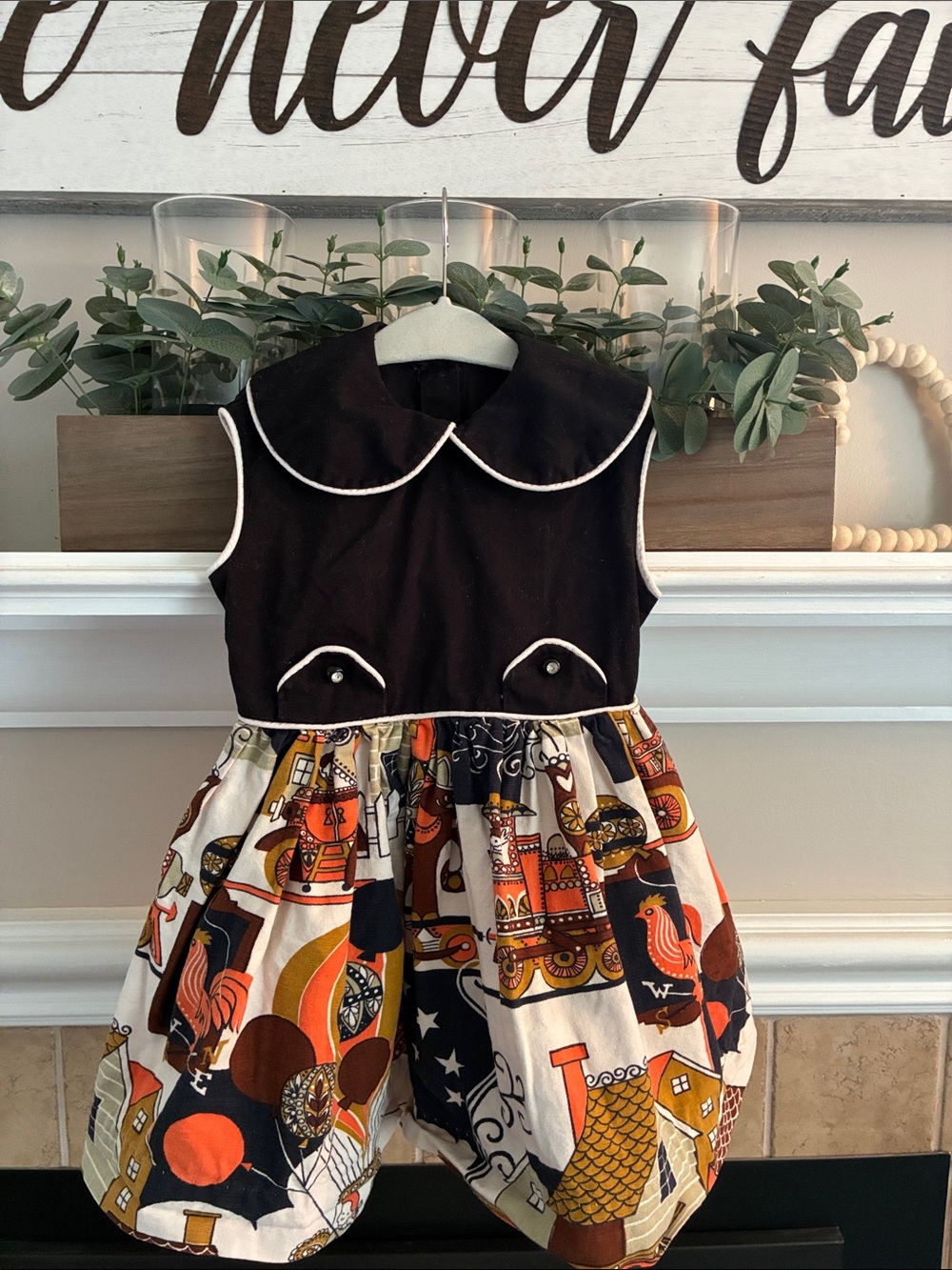 2-3Y Handmade Vintage Dress with Peter Pan Collar